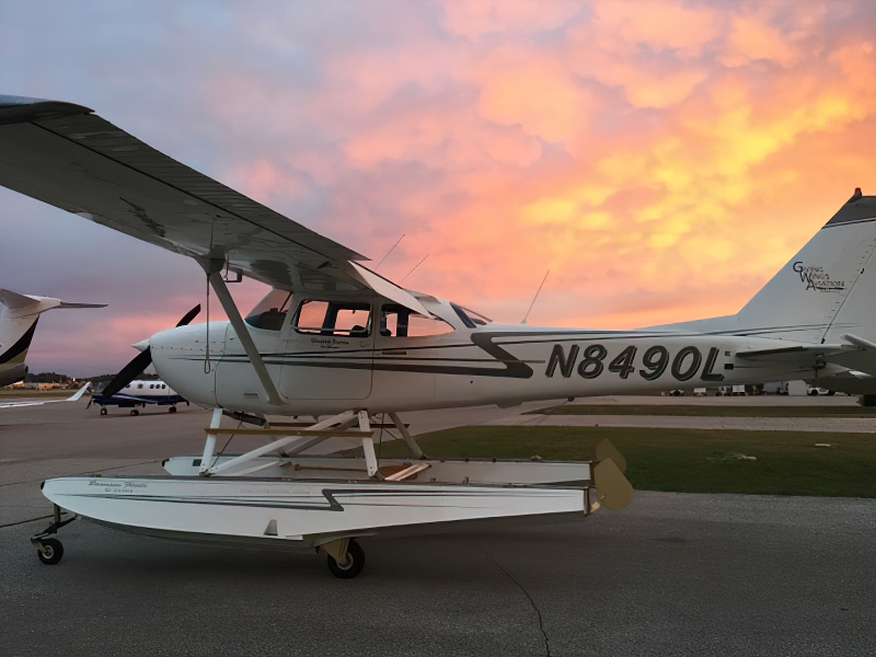 Float plane at sunset