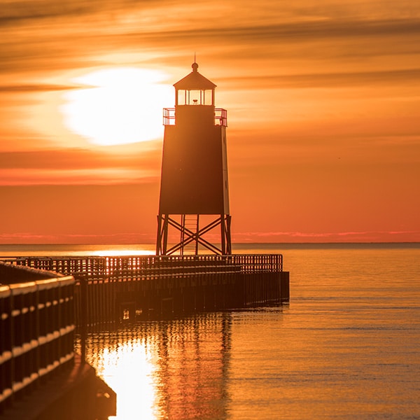 Lighthouse in Charlevoix at sunset
